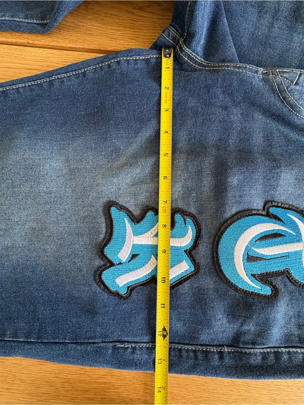 True Religion Bobby Baggy Mens Jeans W34 L32 Applique Blue Distressed Denim